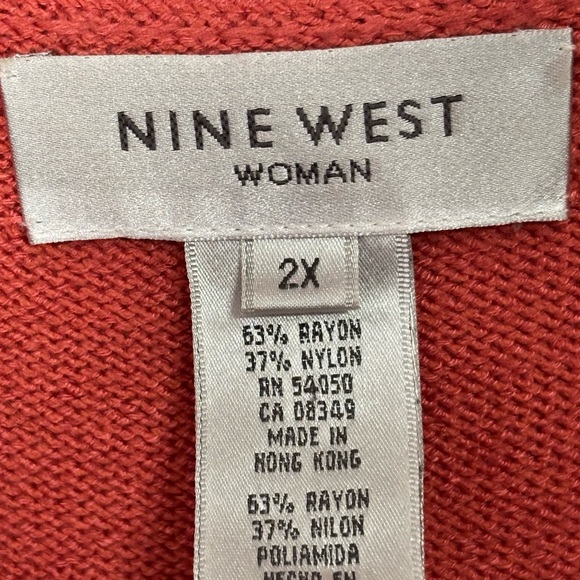 Nine West Salmon Pink Front Tie Scalloped Edge Cardigan Sweater 2X (20W/22W) - Picture 4 of 16